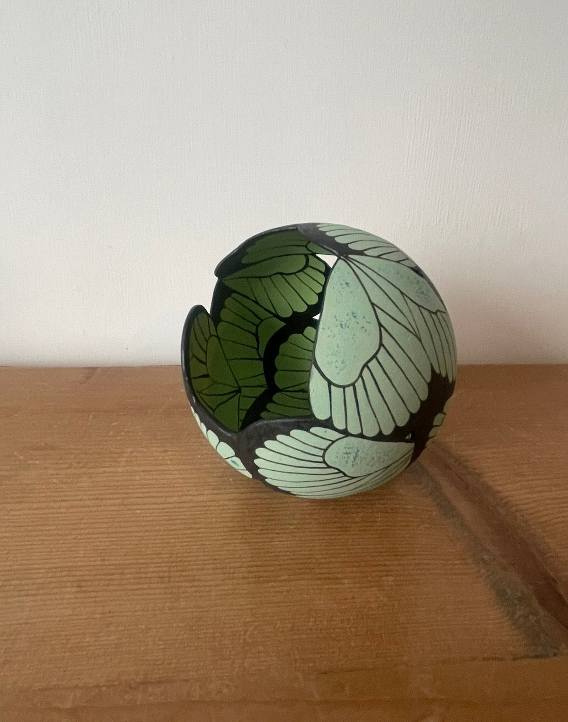 Ceramic butterfly sculpture greens.
