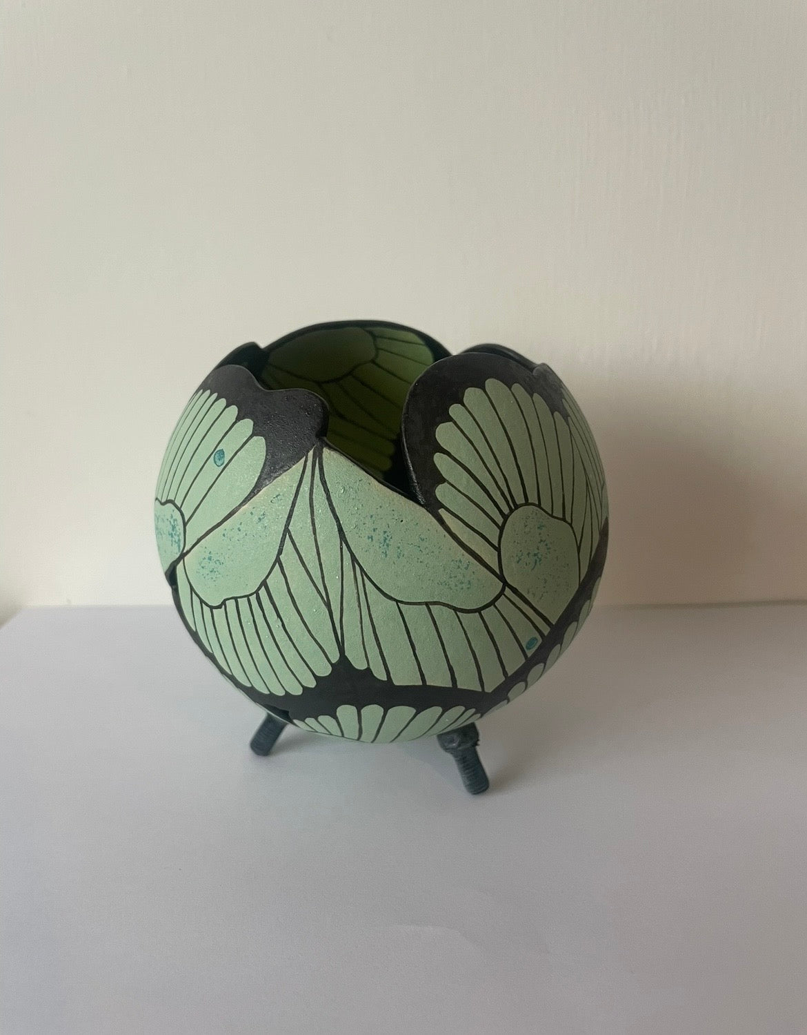 Ceramic butterfly sculpture greens.