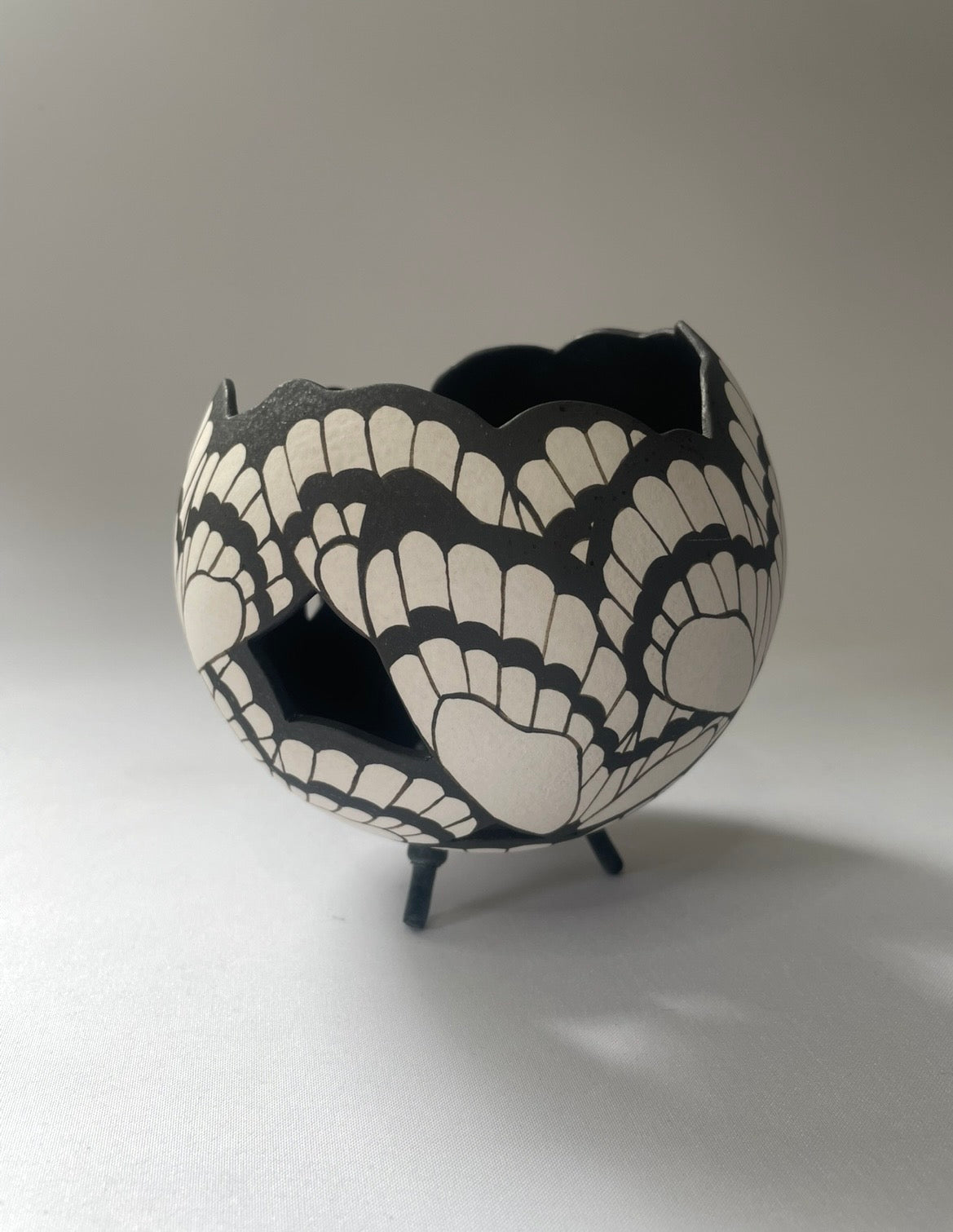 Butterfly ceramic sculpture black and white.
