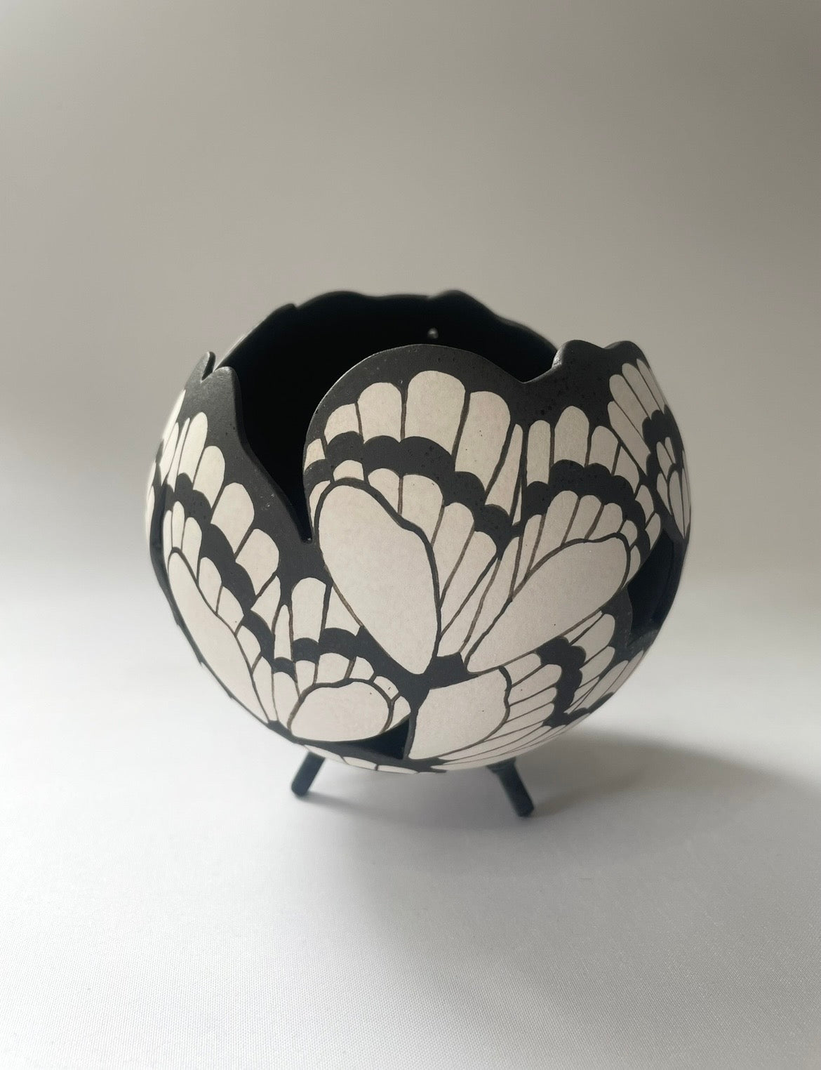 Butterfly ceramic sculpture black and white.