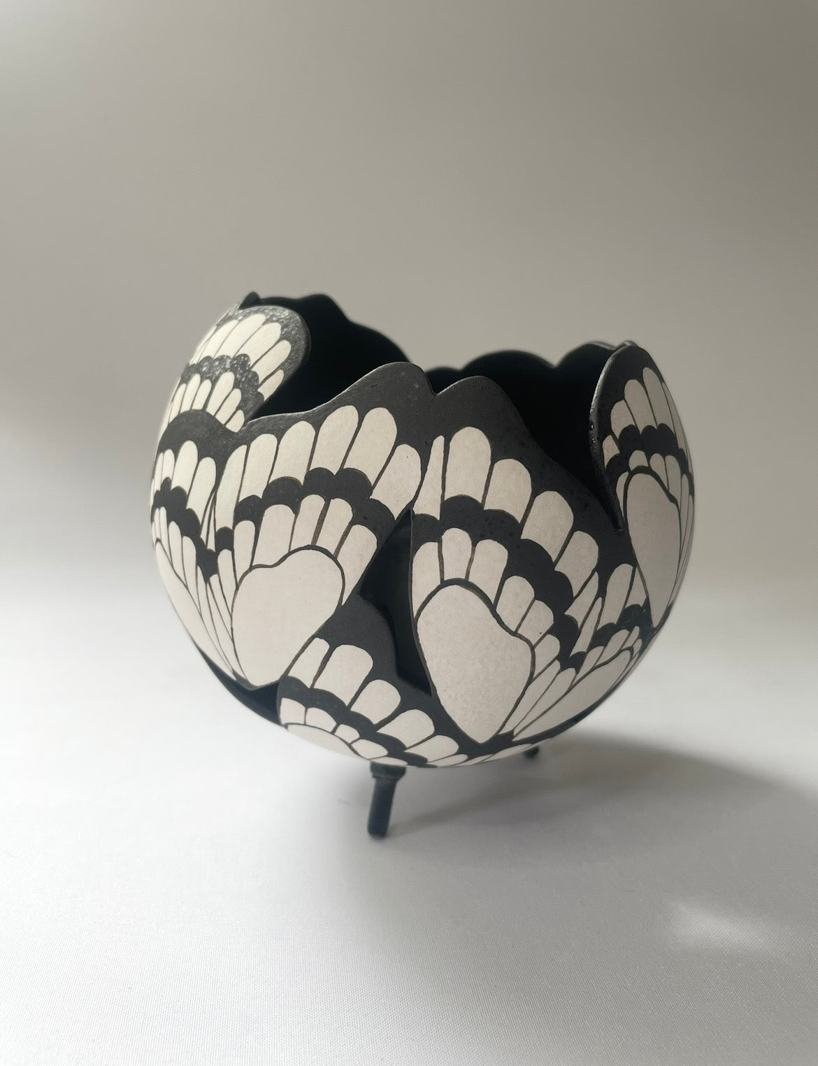 Butterfly ceramic sculpture black and white.