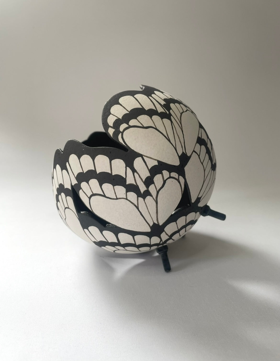 Butterfly ceramic sculpture black and white.