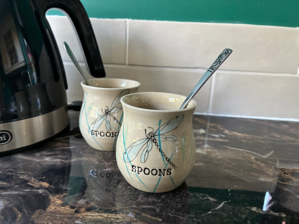 Two dragonfly tea spoon holders